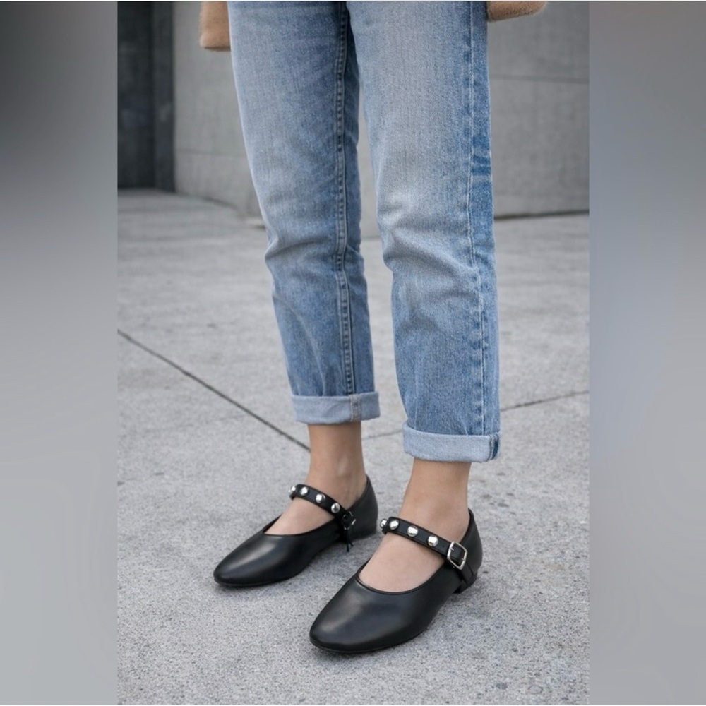 CL by Laundry Black Flats with Silver Studded Strap